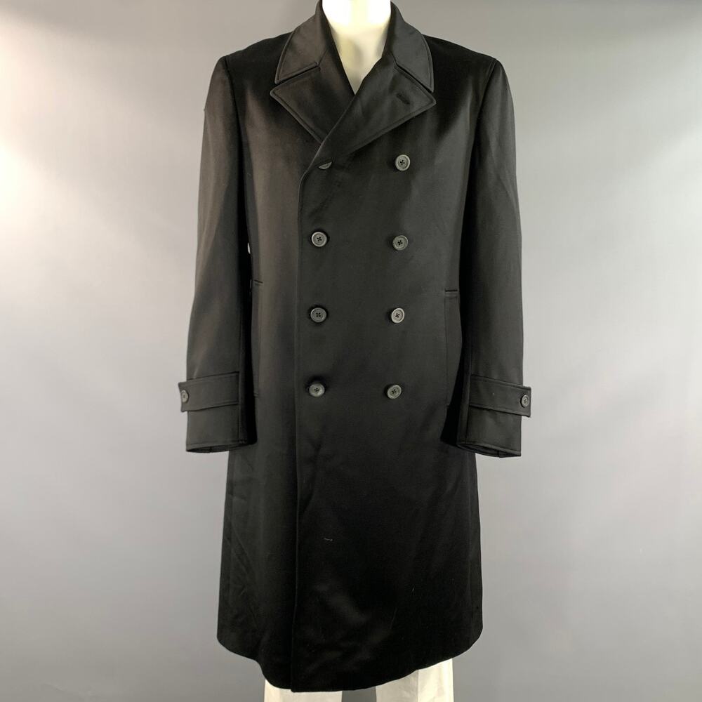 VERSACE Size 42 Black Wool & Cashmere Trench Coat